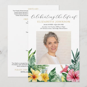 Tropical Floral Memorial Funeral Order Of Service Programme