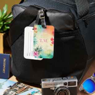 Tropical Floral Name Luggage Tag