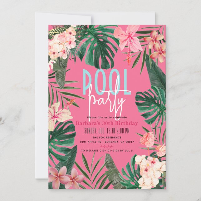 Tropical Floral Neon Adult Birthday Invitation (Front)