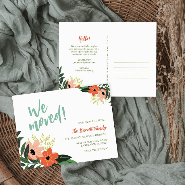 Tropical Floral New Address Postcard | Coral (Creator Uploaded)