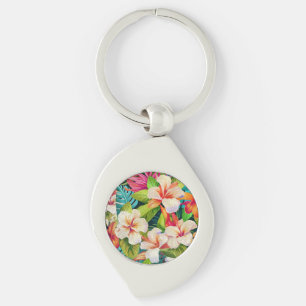 Tropical Floral Oil Painting Style Key Ring