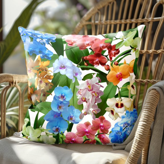 Tropical Floral Orchids Colourful Summer Cushion (Creator Uploaded)