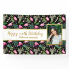 Tropical Floral Palm Leaf Flamingo Birthday Photo