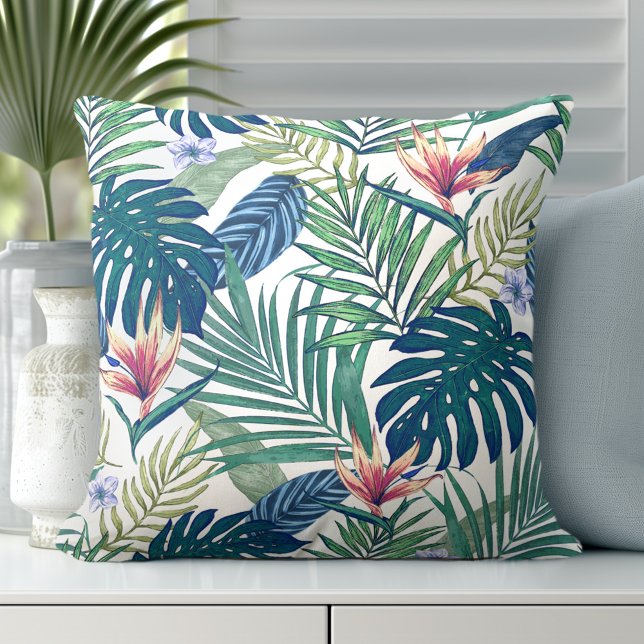 Tropical Floral Palm Leaves Throw Pillow (Discover our Elegant Coastal Palm Leaves Throw Pillows.)