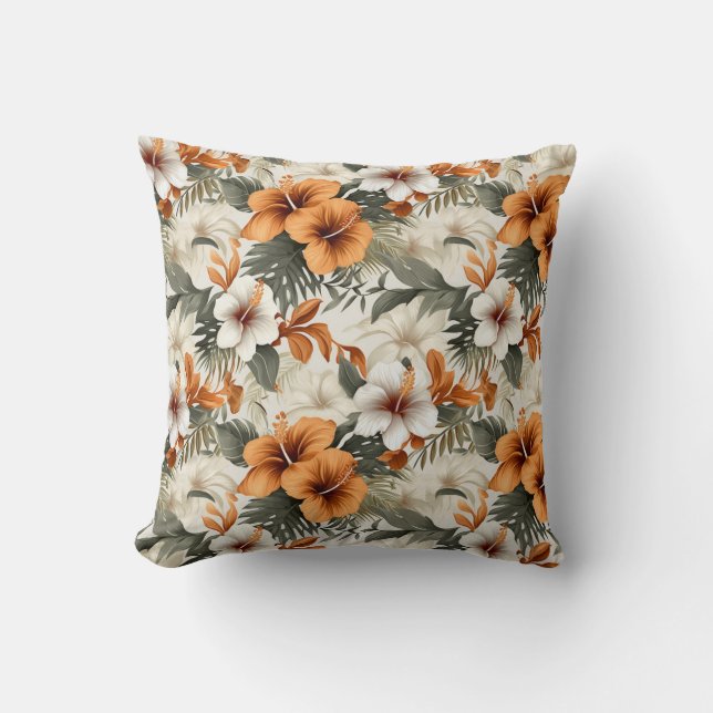 Tropical Floral Palms Throw Pillow (Front)