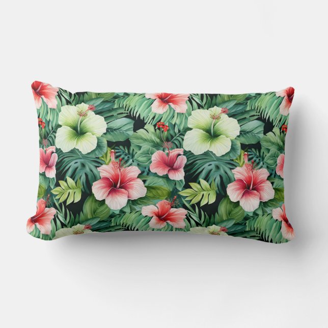 Tropical Floral Palms Throw Pillow (Front)