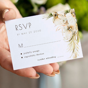 Tropical floral pampas grass elegant wedding RSVP Card