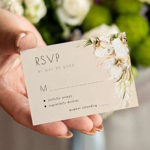 Tropical floral pampas grass elegant wedding RSVP Card