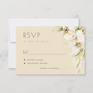 Tropical floral pampas grass elegant wedding RSVP card