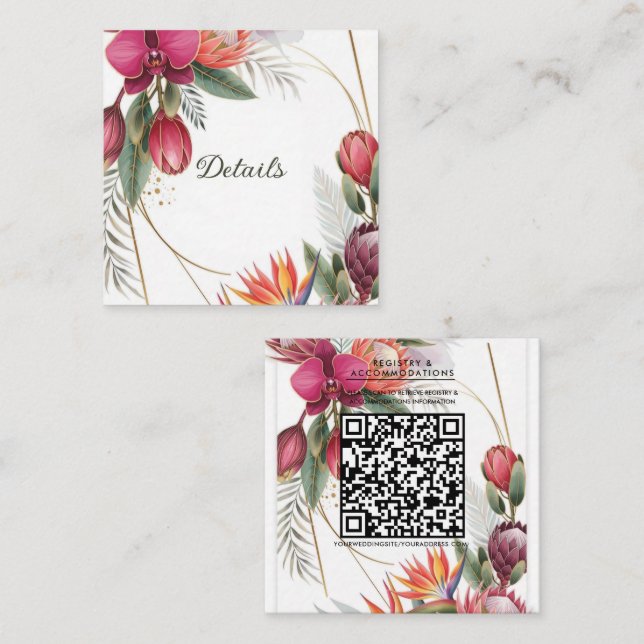 Tropical Floral Paradise Botanical Gold Details Square Business Card (Front/Back)