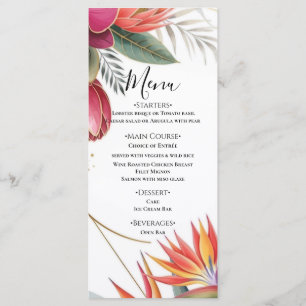 Tropical Floral Paradise Botanical Gold Wedding Menu