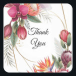 Tropical Floral Paradise Botanical Gold Wedding  Square Sticker<br><div class="desc">Matching items available.</div>