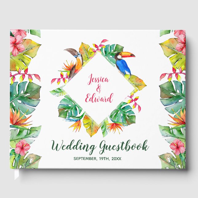 Tropical Floral Paradise Hawaiian Wedding Guest Book (Front)
