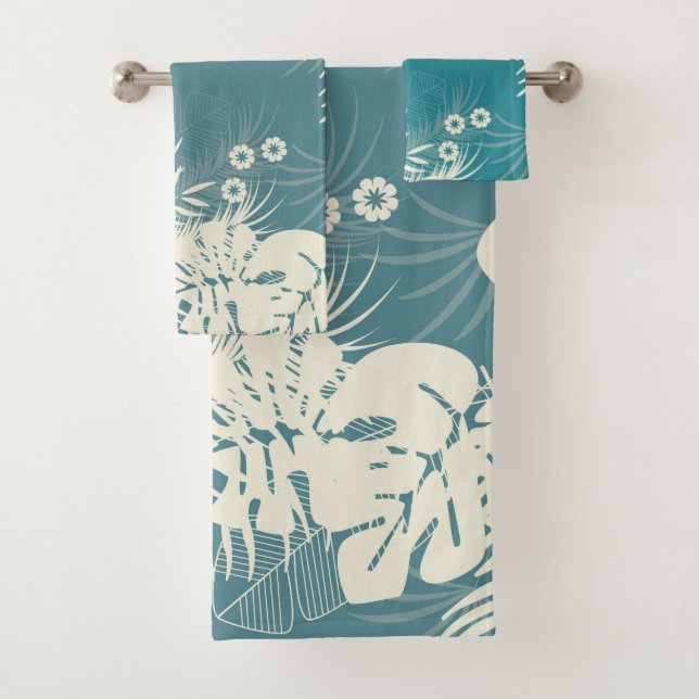 Tropical Floral Pattern Bath Towel Set (Insitu)