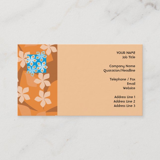 Tropical Floral Pattern. Blue and Orange. Business Card (Front)
