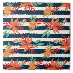 Tropical Floral Pattern Bright Colours Tile