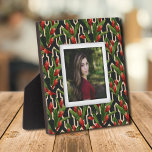 Tropical Floral Pattern Frameless Photo Easel Back Plaque<br><div class="desc">Made to look dimensional, a red tropical floral pattern on black background creates a beautiful frame for your favourite photo on this tabletop plaque with a built-in easel. The image is put directly on the hardboard panel for a stunningly crisp image with an easy wipe clean surface. Great as a...</div>