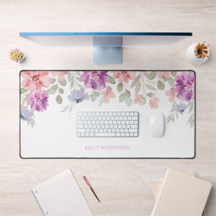 Tropical Floral Pattern Girly Watercolor Decal Desk Mat