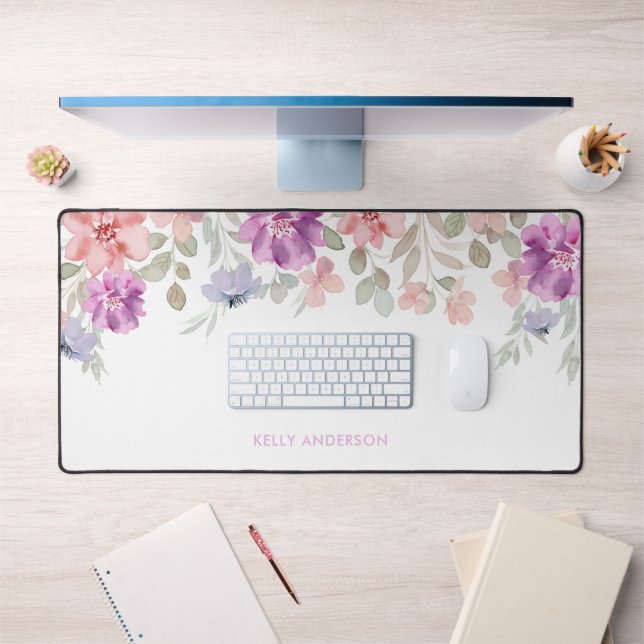 Tropical Floral Pattern Girly Watercolor Decal Desk Mat (Office 1)