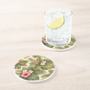 Tropical Floral Pattern – Hibiscus, Monstera  Coaster