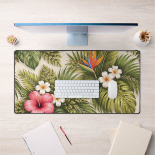 Tropical Floral Pattern – Hibiscus, Monstera Desk Mat