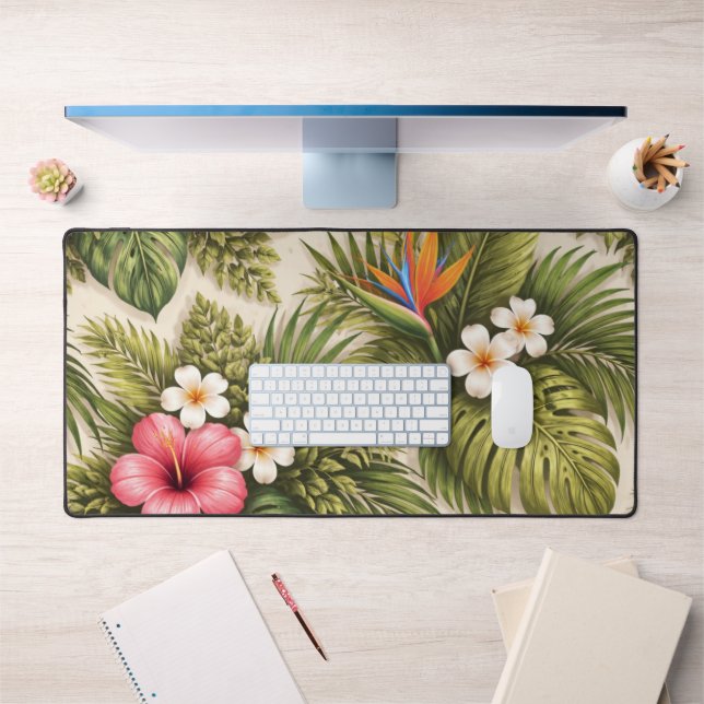 Tropical Floral Pattern – Hibiscus, Monstera  Desk Mat (Office 1)