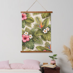 Tropical Floral Pattern – Hibiscus, Monstera Hanging Tapestry