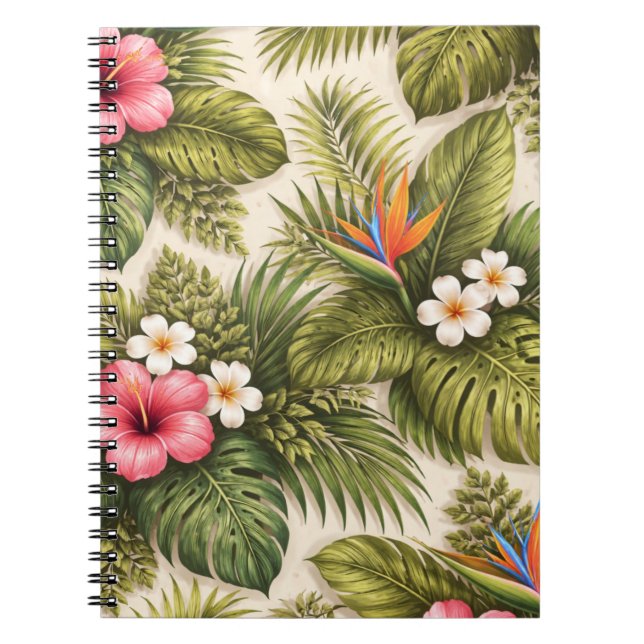 Tropical Floral Pattern – Hibiscus, Monstera  Notebook (Front)