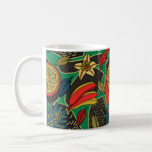 Tropical floral pattern in doodle style with fruit coffee mug