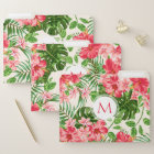 Tropical Floral Pattern Pink Hibiscus Monogram FF