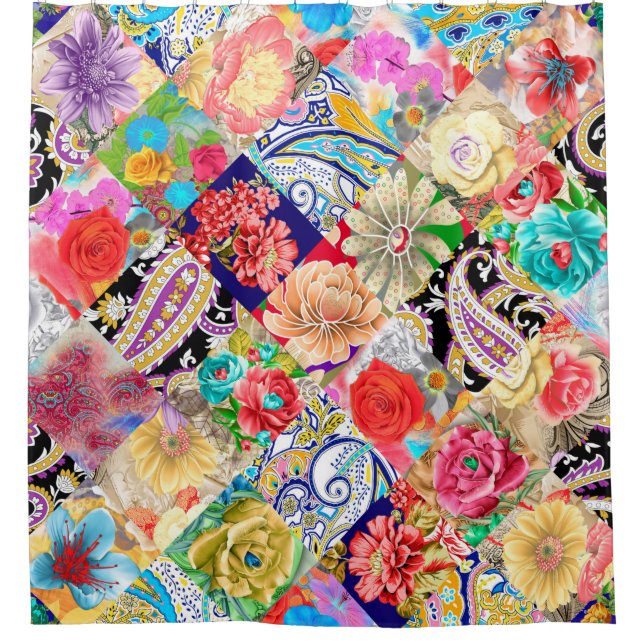 Tropical Floral Pattern Shower Curtain (Front)