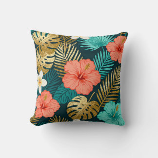 Tropical Floral Pattern Throw Pillow