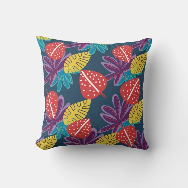 tropical floral pattern trendy colourful fruits cushion (Front)