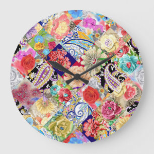Tropical floral pattern, vibrant colours. large clock