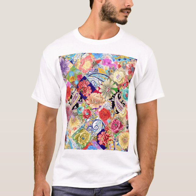 Tropical floral pattern, vibrant colours. T-Shirt (Front)