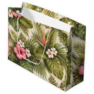 Tropical Floral Pattern with Hibiscus Large Gift Bag