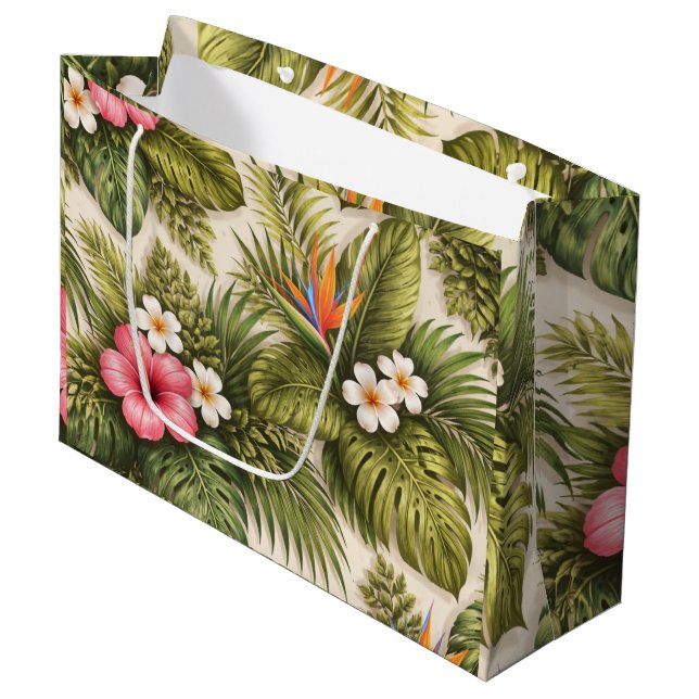 Tropical Floral Pattern with Hibiscus Large Gift Bag (Front Angled)