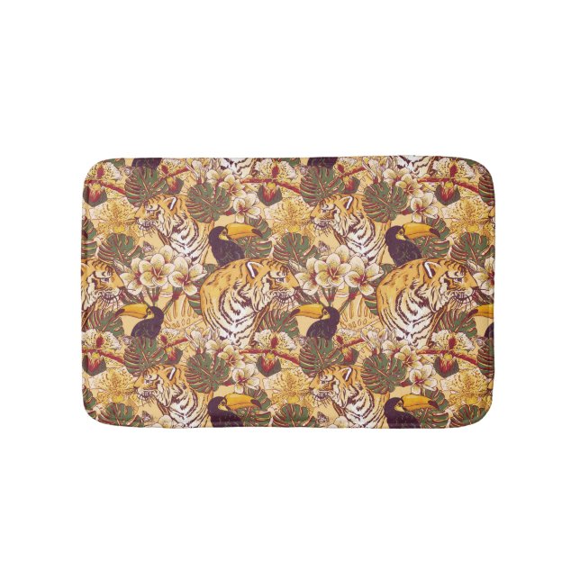 Tropical Floral Pattern With Tiger Bath Mat (Front)