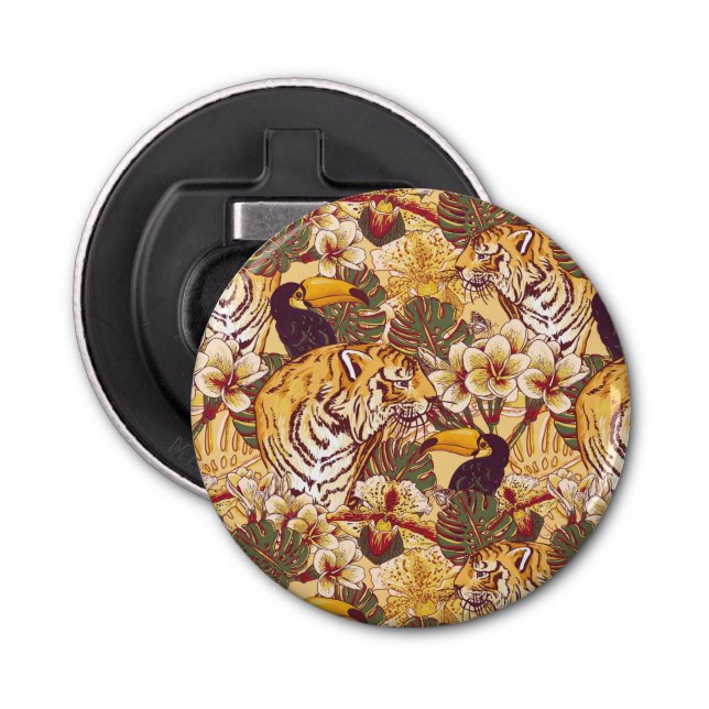 Tropical Floral Pattern With Tiger Bottle Opener (Front)