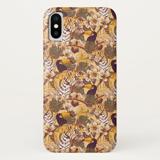 Tropical Floral Pattern With Tiger Case-Mate iPhone Case (Back)