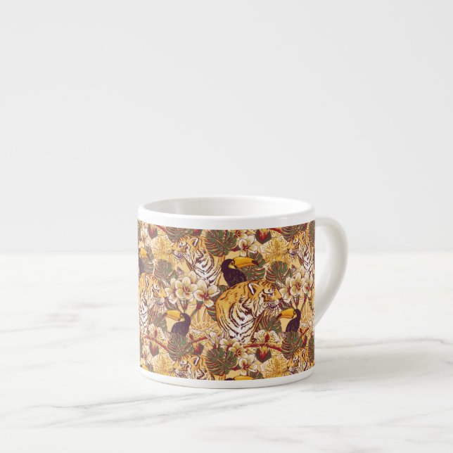 Tropical Floral Pattern With Tiger Espresso Cup (Front Right)