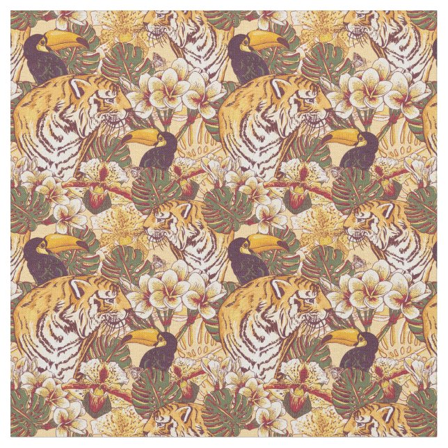 Tropical Floral Pattern With Tiger Fabric (Close Up)