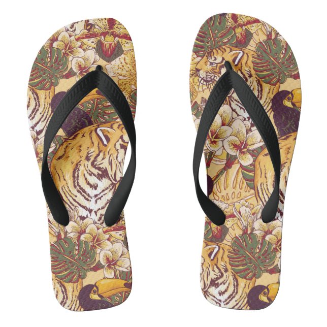 Tropical Floral Pattern With Tiger Jandals (Footbed)