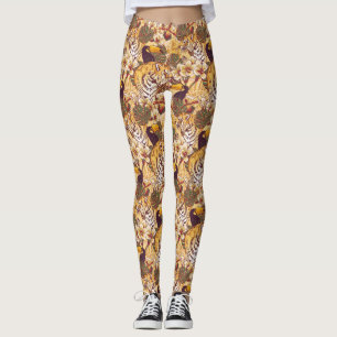 Tropical Floral Pattern With Tiger Leggings