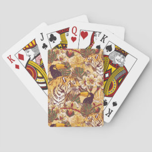 Tropical Floral Pattern With Tiger Playing Cards