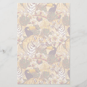 Tropical Floral Pattern With Tiger Stationery