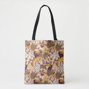 Tropical Floral Pattern With Tiger Tote Bag