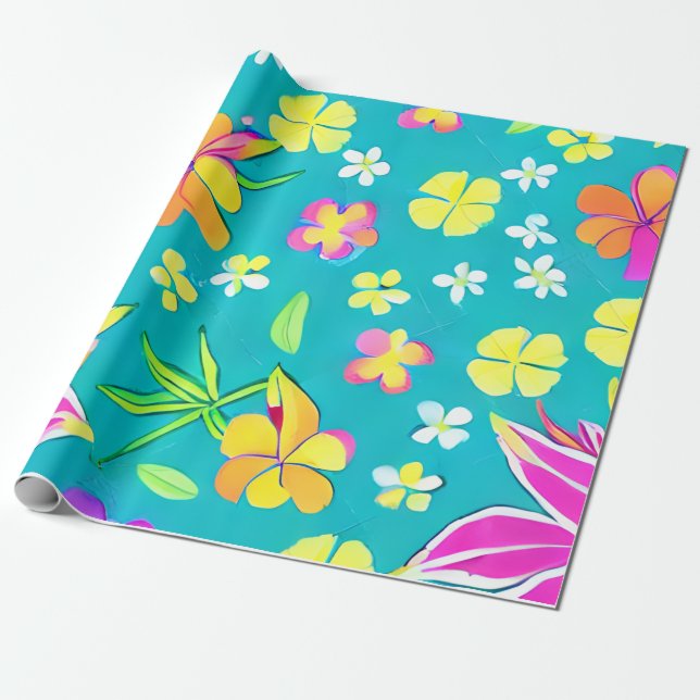 Tropical Floral Pattern Wrapping Paper (Unrolled)