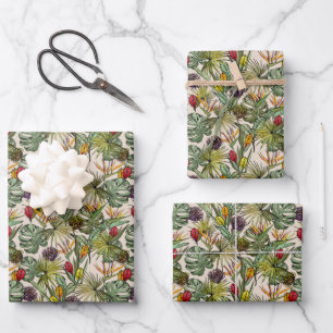 Tropical Floral Pattern Wrapping Paper Sheet