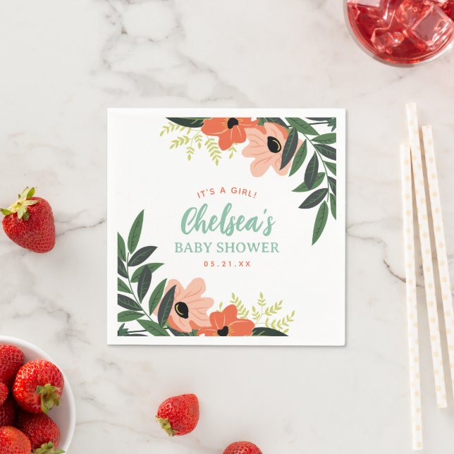 Tropical Floral Personalised Baby Shower Napkin (Insitu)